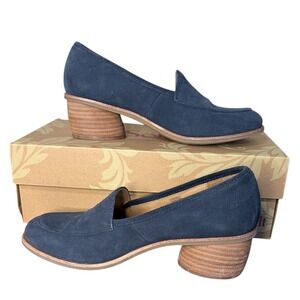 Sofft Cassia Navy Suede Loafer Block Heel Shoes Women's Size 8.5